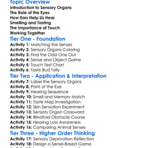Human Sensory Organs Worksheet Activity Booklet