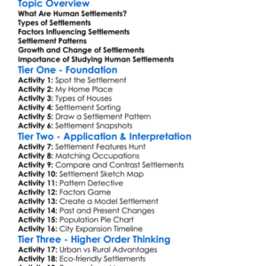 Human Settlements Worksheet Activity Booklet