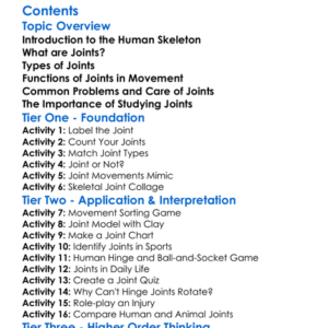 Human Skeletal Joints And Their Types Worksheet Activity Booklet