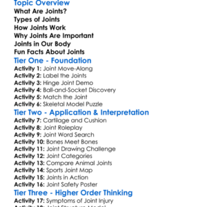 Human Skeletal Joints Worksheet Activity Booklet