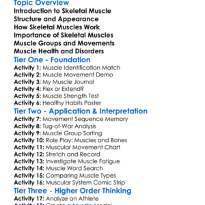 Human Skeletal Muscle Worksheet Activity Booklet