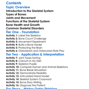 Human Skeletal System And Its Functions Worksheet Activity Booklet