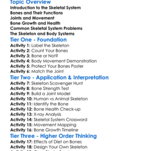 Human Skeletal System Worksheet Activity Booklet