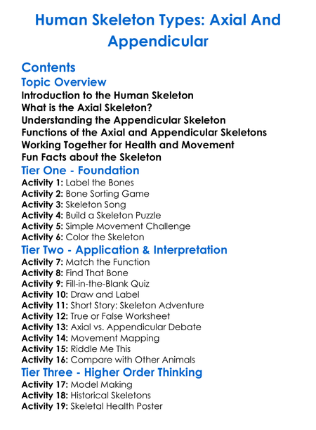 Human Skeleton Types Axial And Appendicular Worksheet Activity Booklet