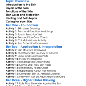 Human Skin Structure And Functions Worksheet Activity Booklet