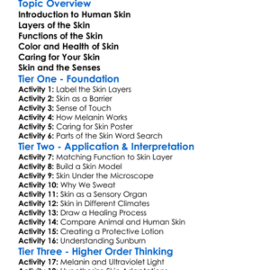 Human Skin Structure Worksheet Activity Booklet