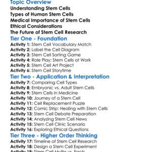 Human Stem Cell Research Worksheet Activity Booklet