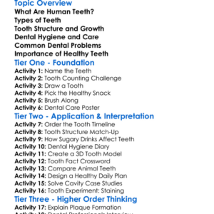 Human Teeth And Dental Care Worksheet Activity Booklet