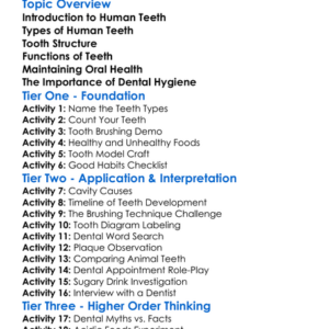 Human Teeth And Oral Health Worksheet Activity Booklet