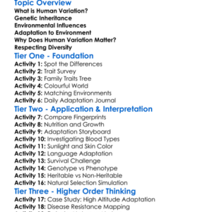 Human Variation And Adaptation Worksheet Activity Booklet
