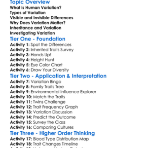 Human Variation Worksheet Activity Booklet