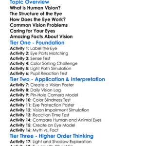 Human Vision And Eye Structure Worksheet Activity Booklet