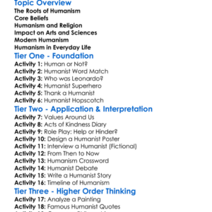 Humanism Worksheet Activity Booklet