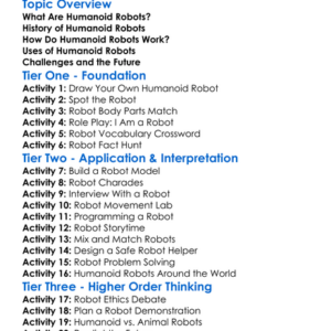 Humanoid Robots Worksheet Activity Booklet