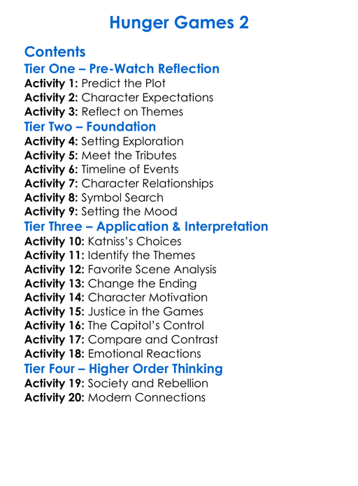 Hunger Games 2 Worksheet Activity Booklet