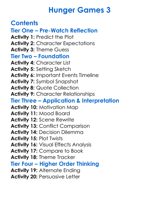 Hunger Games 3 Worksheet Activity Booklet