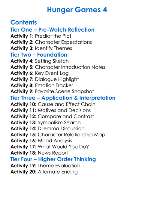 Hunger Games 4 Worksheet Activity Booklet