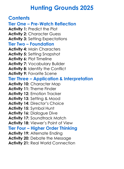Hunting Grounds 2025 Worksheet Activity Booklet