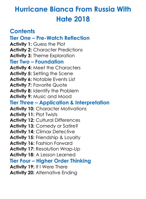 Hurricane Bianca From Russia With Hate 2018 Worksheet Activity Booklet