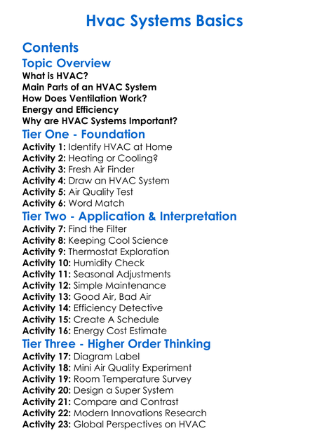 Hvac Systems Basics Worksheet Activity Booklet