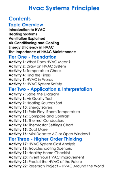 Hvac Systems Principles Worksheet Activity Booklet