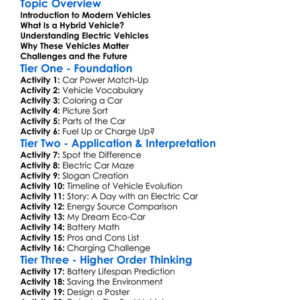 Hybrid And Electric Vehicles Worksheet Activity Booklet