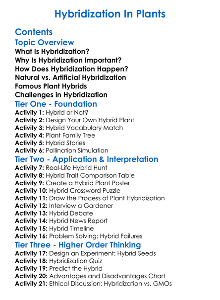 Hybridization In Plants Worksheet Activity Booklet