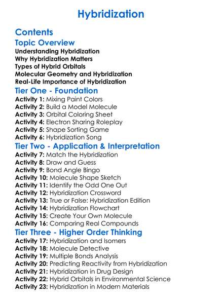 Hybridization Worksheet Activity Booklet