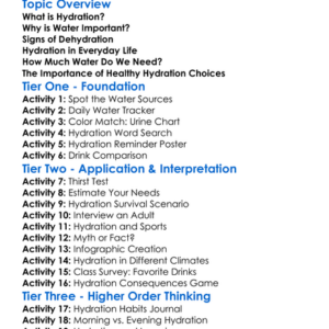 Hydration And Its Importance Worksheet Activity Booklet