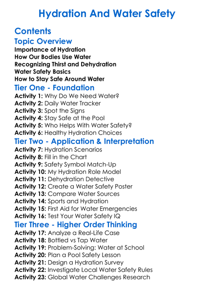 Hydration And Water Safety Worksheet Activity Booklet