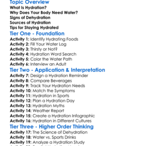 Hydration Importance Worksheet Activity Booklet