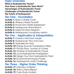 Hydroelectric Power Worksheet Activity Booklet