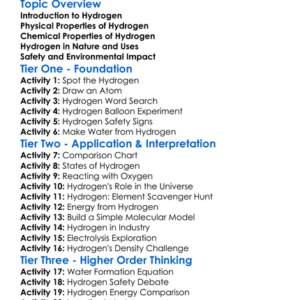 Hydrogen And Its Properties Worksheet Activity Booklet
