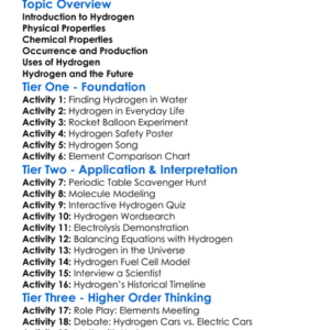 Hydrogen Worksheet Activity Booklet
