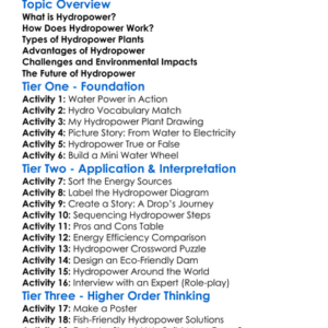 Hydropower Generation Worksheet Activity Booklet
