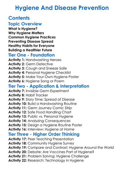 Hygiene And Disease Prevention Worksheet Activity Booklet