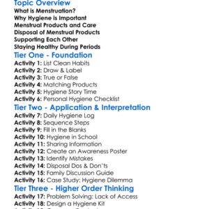 Hygiene During Menstruation Worksheet Activity Booklet