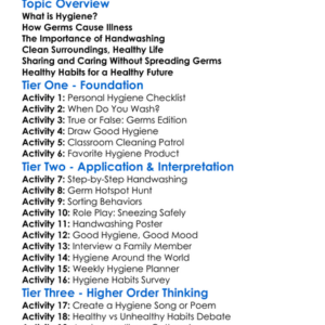 Hygiene For Illness Prevention Worksheet Activity Booklet