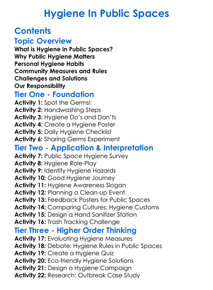 Hygiene In Public Spaces Worksheet Activity Booklet