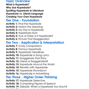 Hyperbole Worksheet Activity Booklet