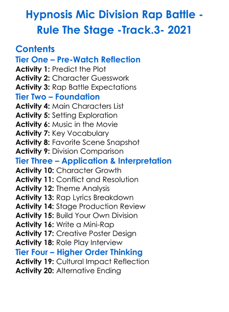 Hypnosis Mic Division Rap Battle Worksheet Activity Booklet