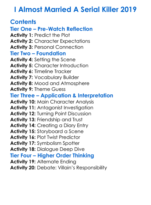 I Almost Married A Serial Killer 2019 Worksheet Activity Booklet