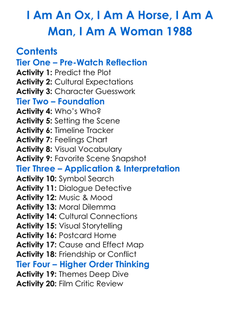 I Am An Ox I Am A Horse I Am A Man I Am A Woman 1988 Worksheet Activity Booklet