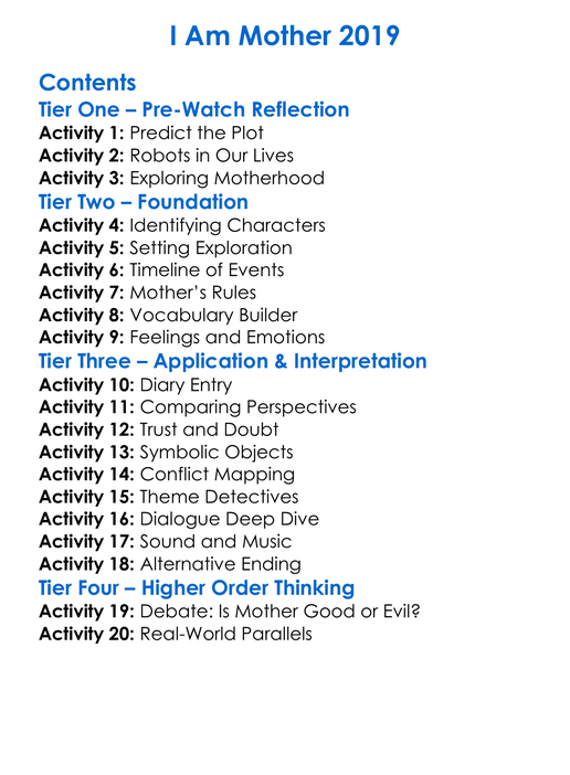 I Am Mother 2019 Worksheet Activity Booklet