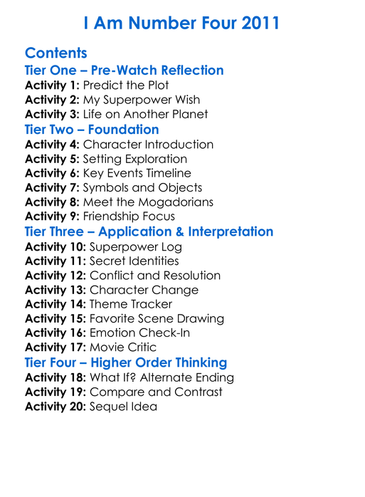 I Am Number Four 2011 Worksheet Activity Booklet