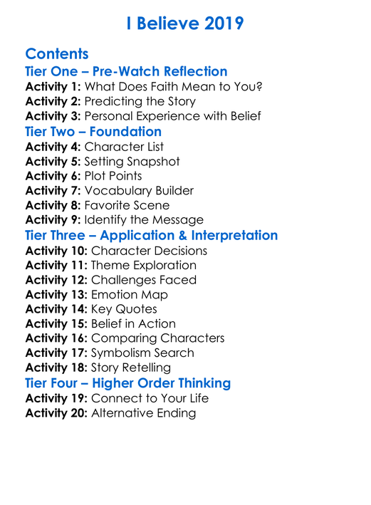 I Believe 2019 Worksheet Activity Booklet
