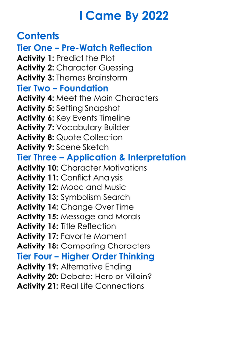I Came By 2022 Worksheet Activity Booklet