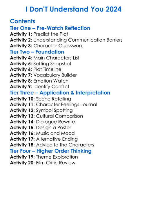 I Dont Understand You 2024 Worksheet Activity Booklet