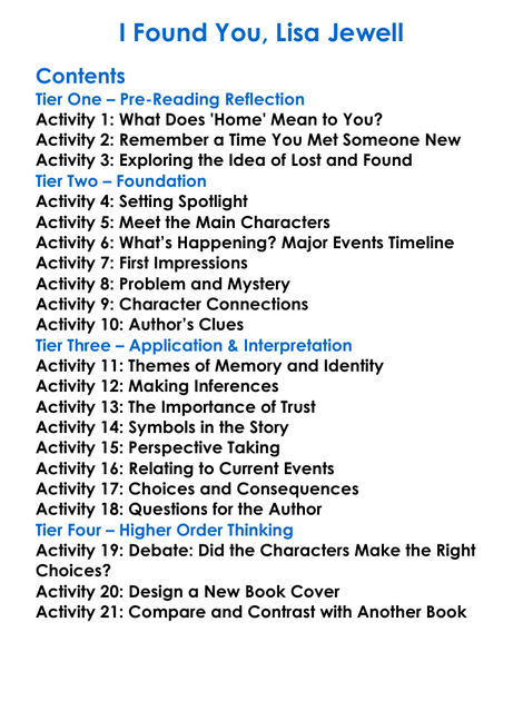 I Found You Lisa Jewell Worksheet Activity Booklet