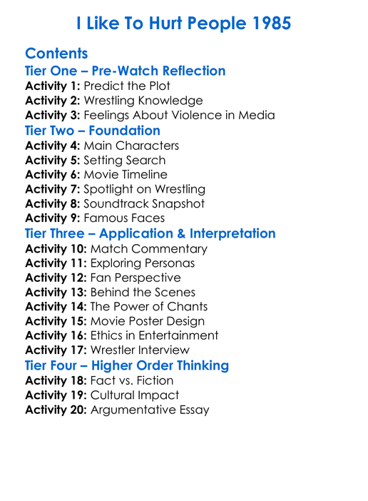 I Like To Hurt People 1985 Worksheet Activity Booklet